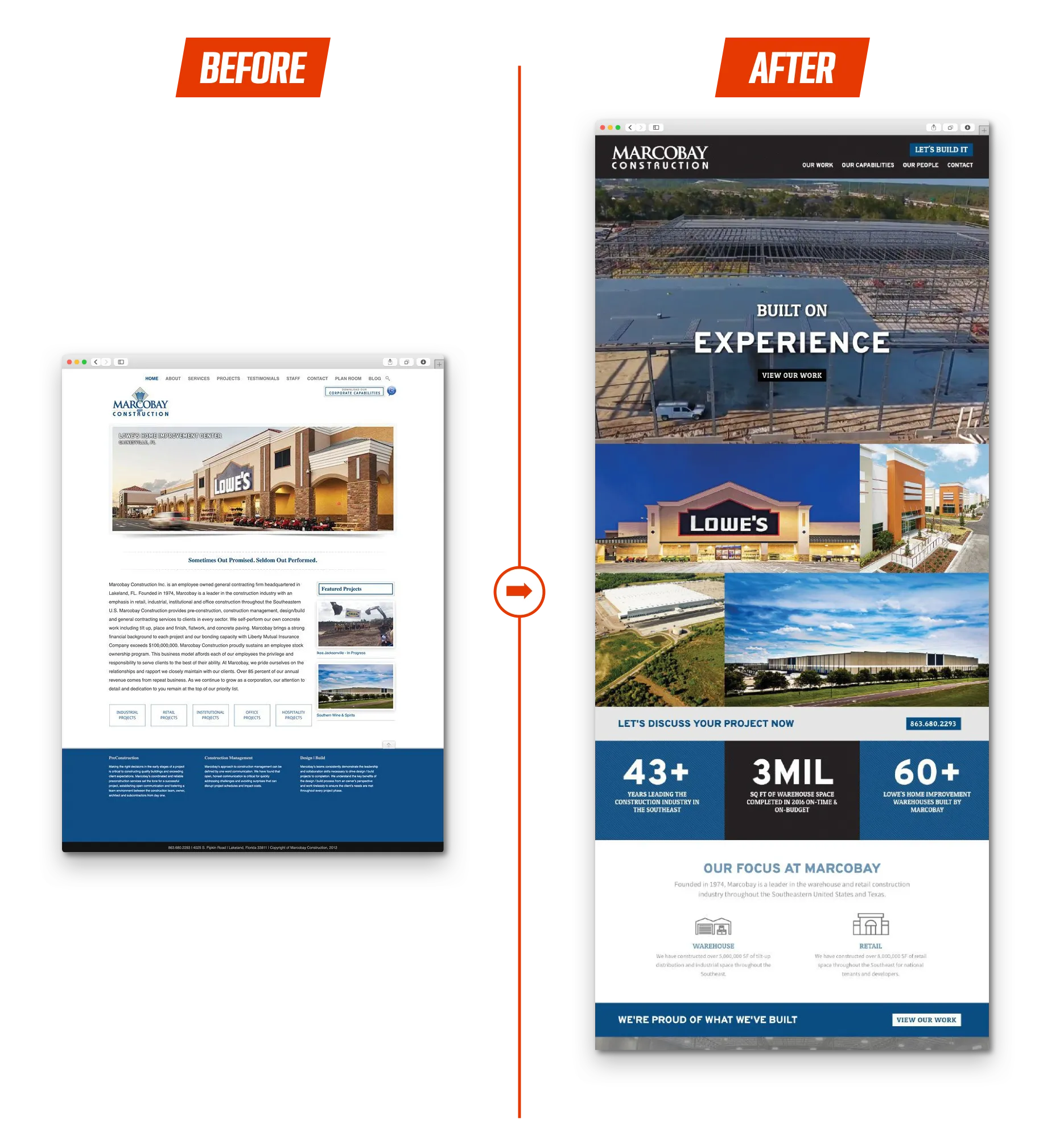 Corporate web design showing images of before and after
